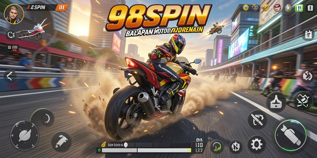 Gameplay seru di lintasan balapan motor 98SPIN.