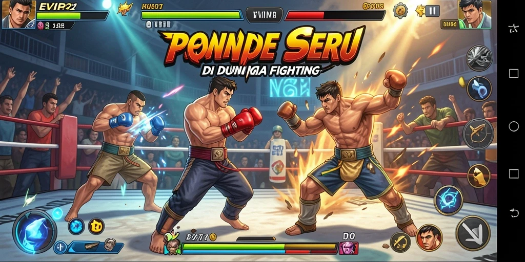 Screenshot EVIP2 menampilkan pertarungan intens di arena Fighting.