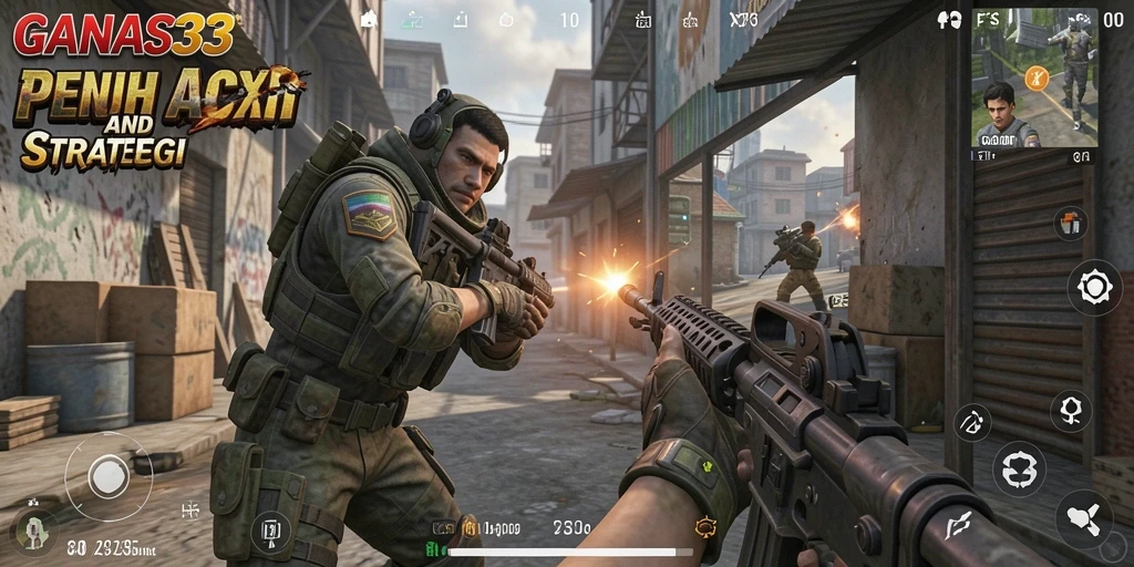 Tampilan aksi seru dalam permainan FPS GANAS33.