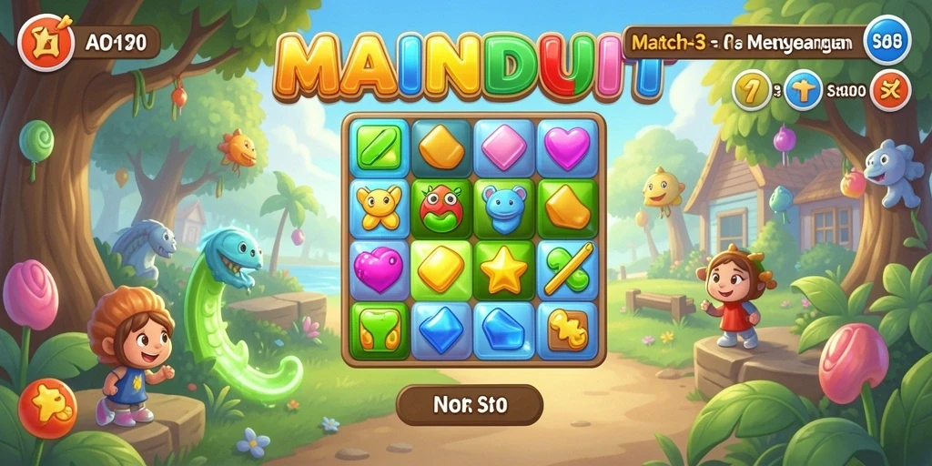 Screenshot utama MAINDUIT dengan gameplay seru Match-3.