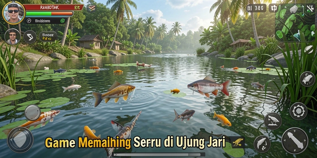 Tampilan menarik dari gameplay RAJABOTAK saat menangkap ikan.